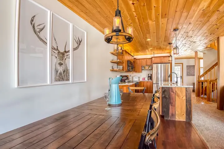 Dining table and timber kitchen